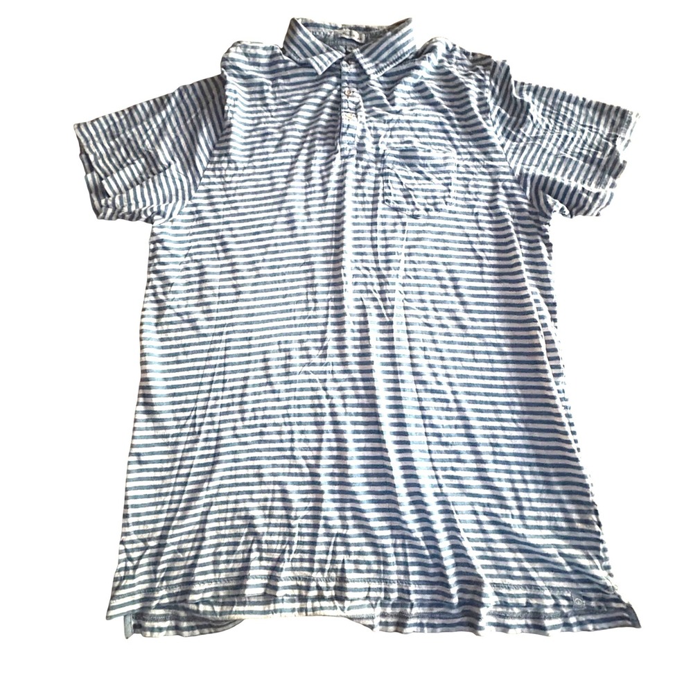 Peter Millar Mens XL Blue White Stripe Cotton Slub Jersey Polo Shirt Preppy Golf